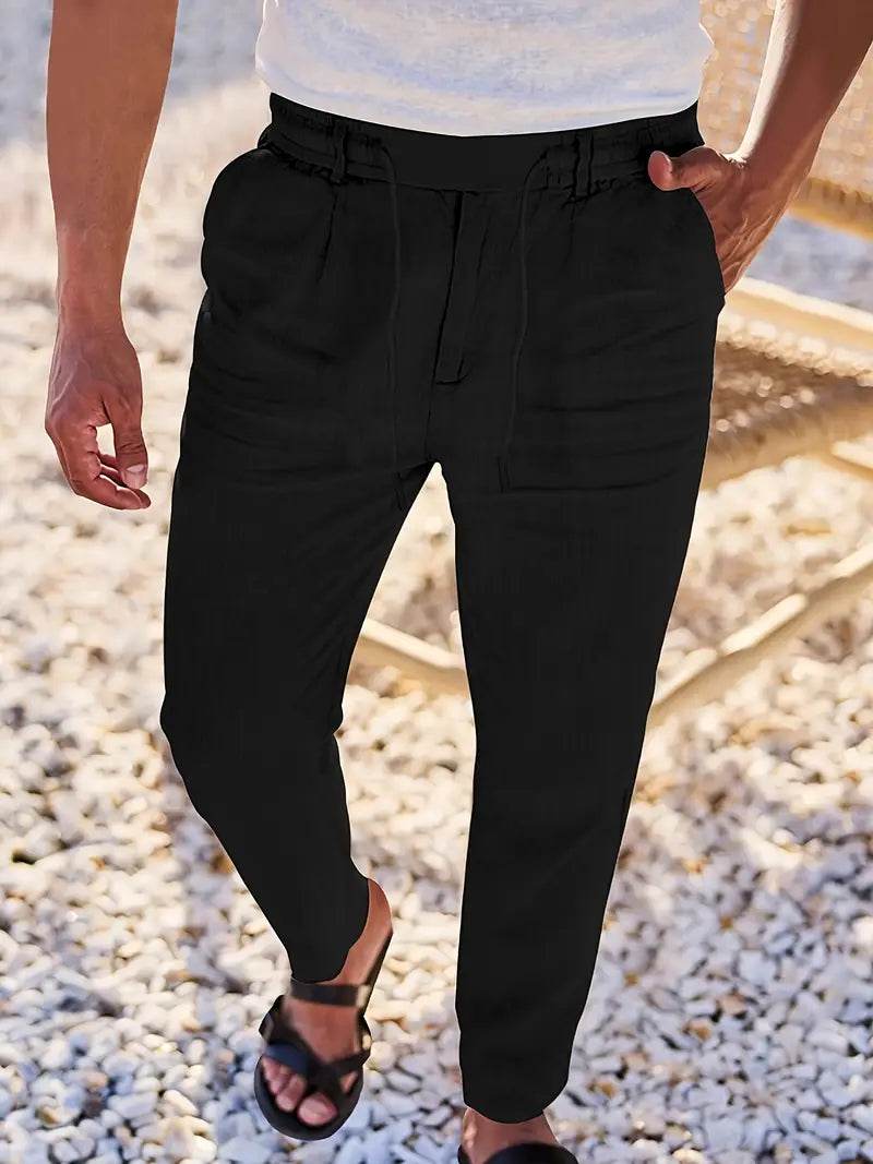 LUREVA™ | PANTALON AMPLE EN LIN AVEC CORDON DE SERRAGE