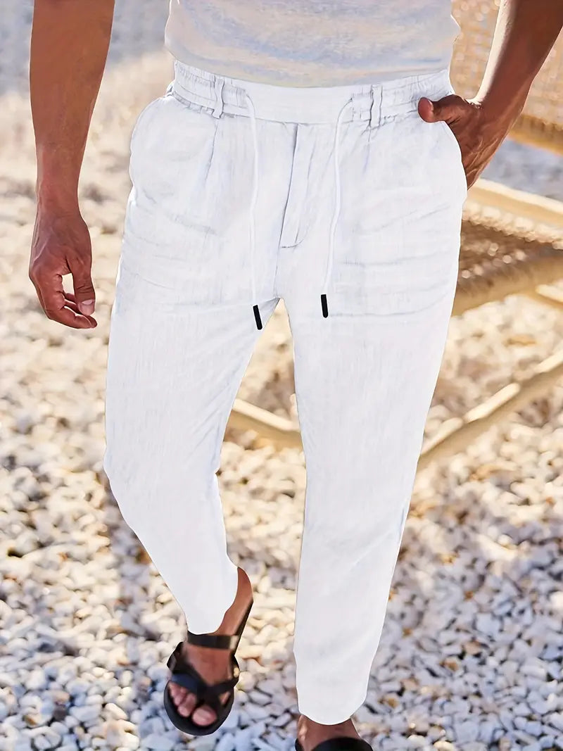 LUREVA™ | PANTALON AMPLE EN LIN AVEC CORDON DE SERRAGE