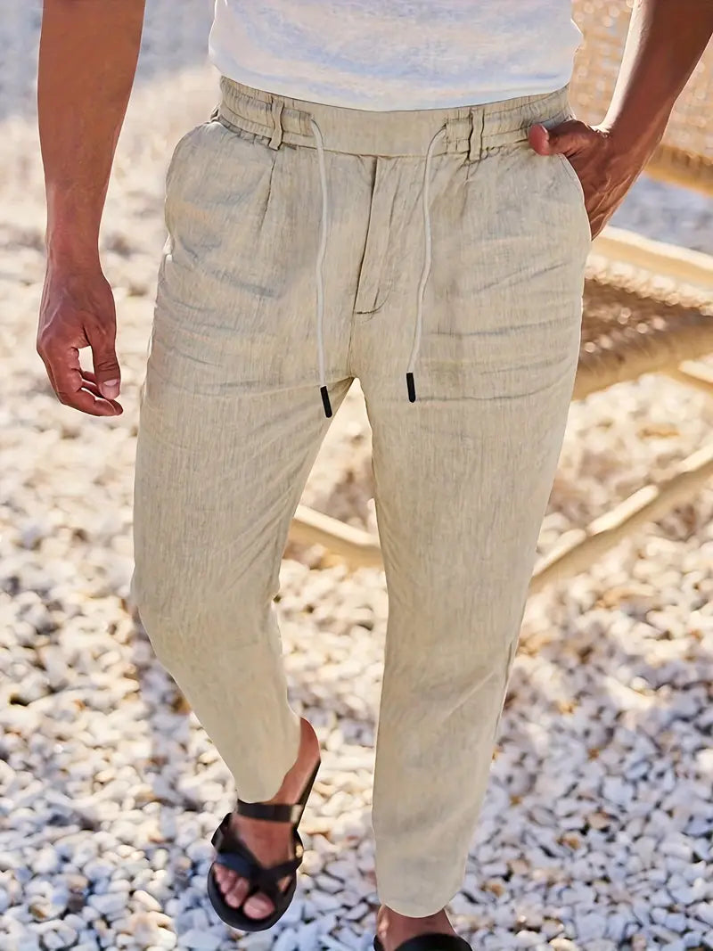 LUREVA™ | PANTALON AMPLE EN LIN AVEC CORDON DE SERRAGE