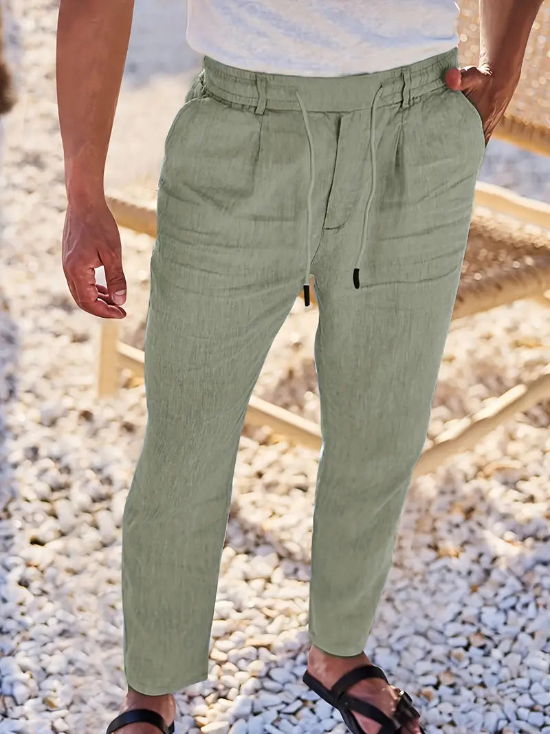 LUREVA™ | PANTALON AMPLE EN LIN AVEC CORDON DE SERRAGE