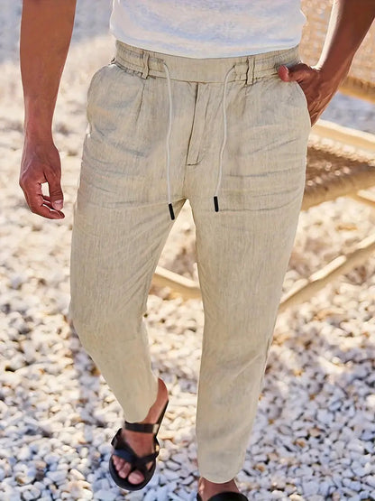 LUREVA™ | PANTALON AMPLE EN LIN AVEC CORDON DE SERRAGE